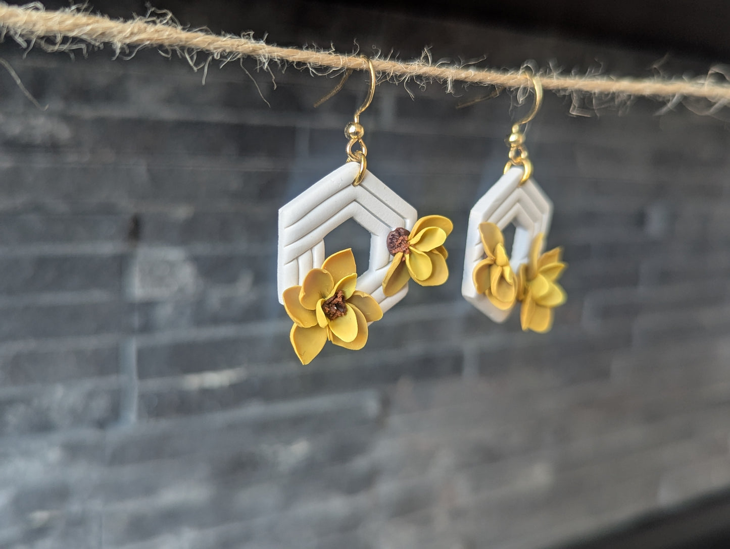 Yellow Floral Geometric Earrings