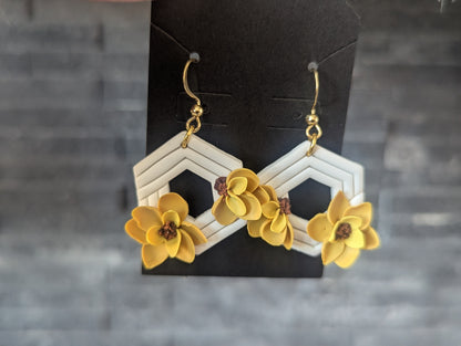 Yellow Floral Geometric Earrings