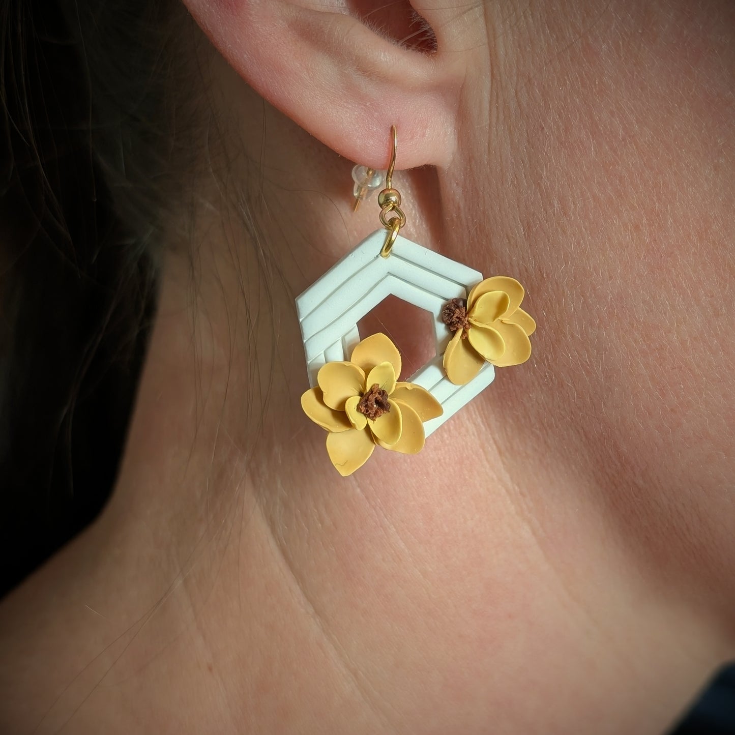 Yellow Floral Geometric Earrings